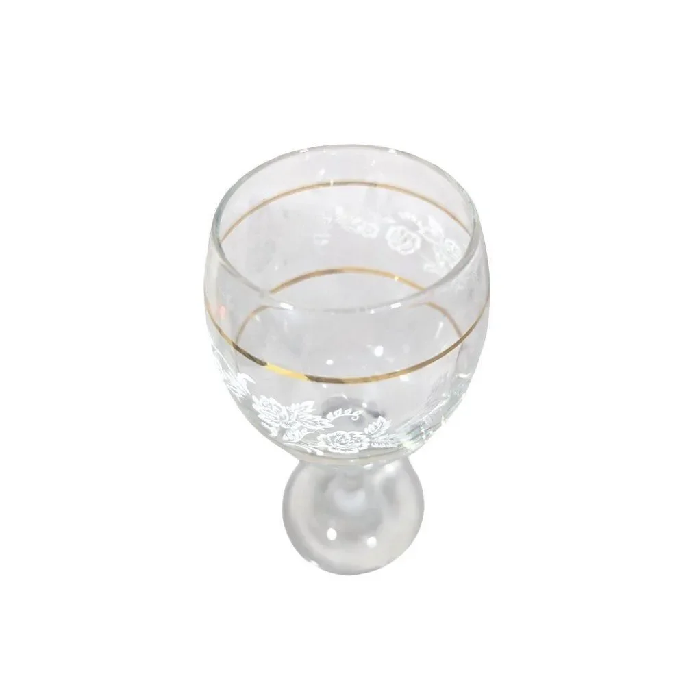 Circleware Dutchess Crystal Wine Goblet Blown Glass Clear Gold Stripes Barware